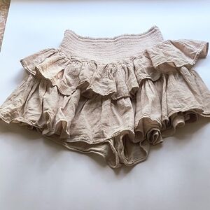 Blanco By Nature Beige Tiered Mini Skort Size L. Ruffled, Linen-like Cotton.